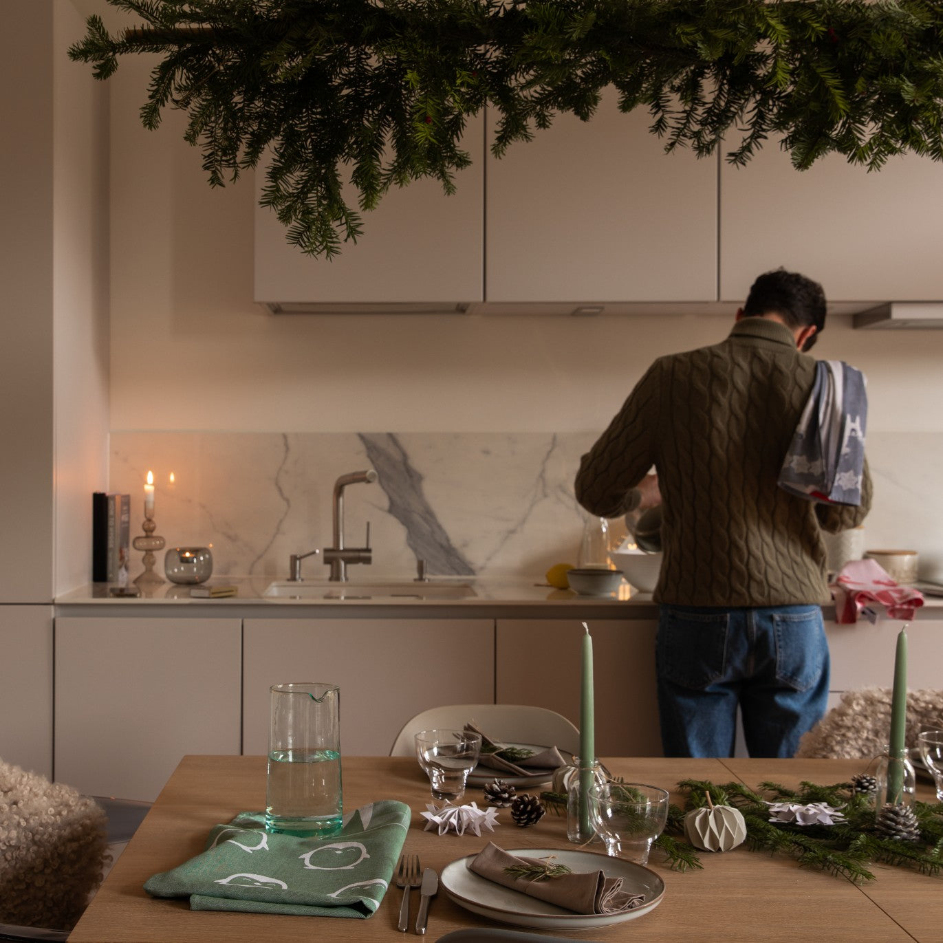 saewelo Pinguin Geschirrtuch aus Baumwolle – weihnachtliches Küchenhandtuch, Geschirrtücher und Geschirrhandtuch, ideal als Geschenk.